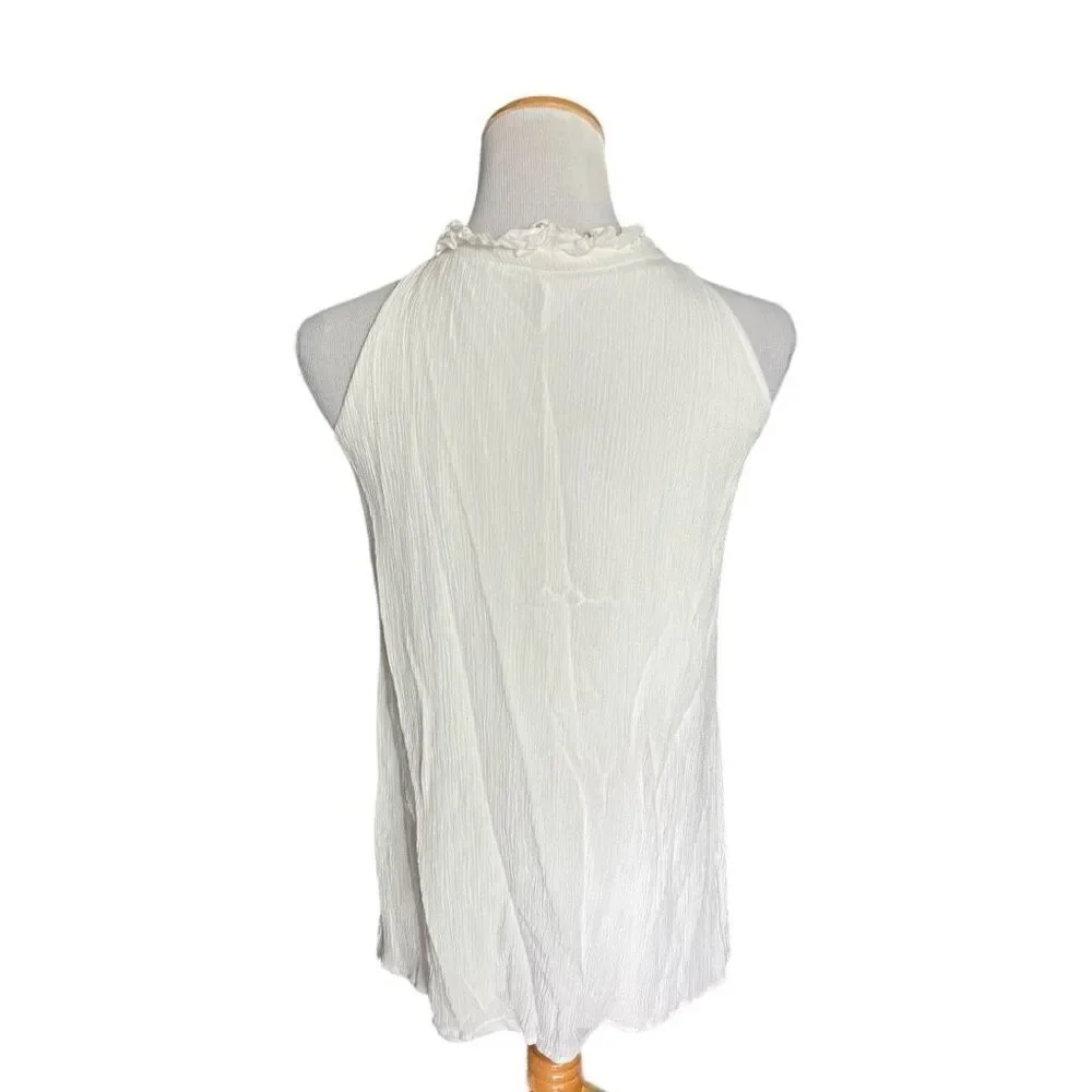 Womens Anthropologie Love Tree Boho Crinkle Embroidered Airy Tassel Tank Top - M